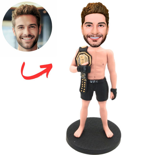Custom UFC Boxer with Gold Belt Bobbleheads