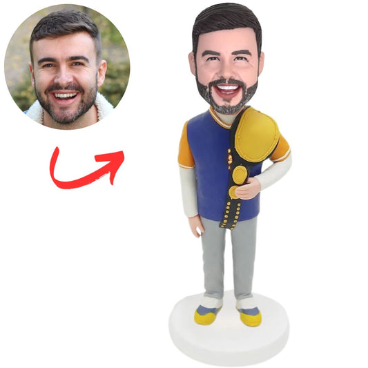 Casual Clothes Boxing Enthusiast with Gold Belt Custom Bobbleheads