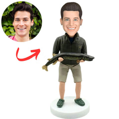 Man Holding Big Fish Custom Fisherman Bobbleheads