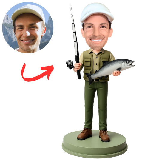 Man Holding Fishing Rod Custom Fisherman Bobbleheads