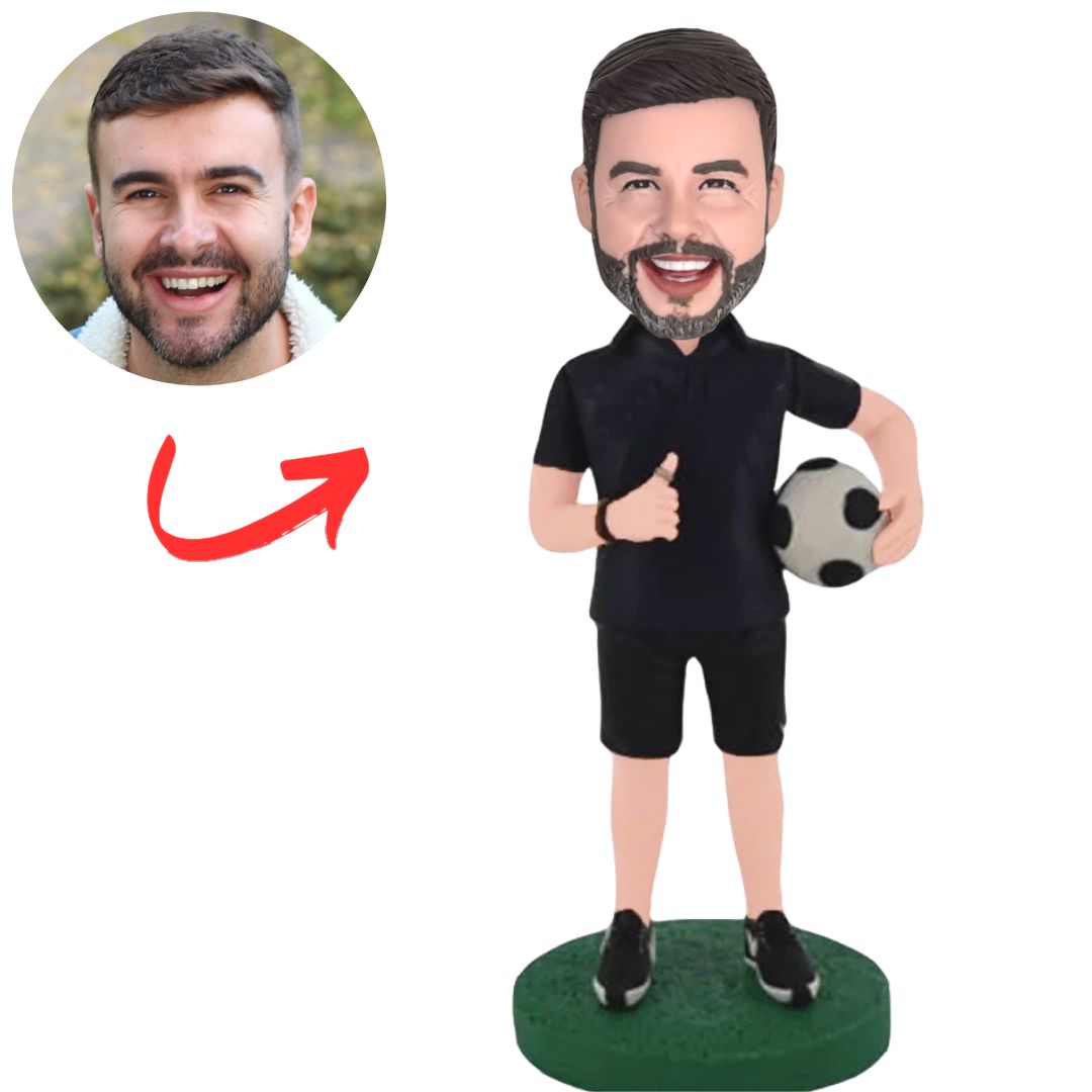 Black Suit Soccer Player Custom Soccer Bobbleheads