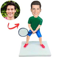 Green Shirt Tennis Player Custom Tennis Bobbleheads