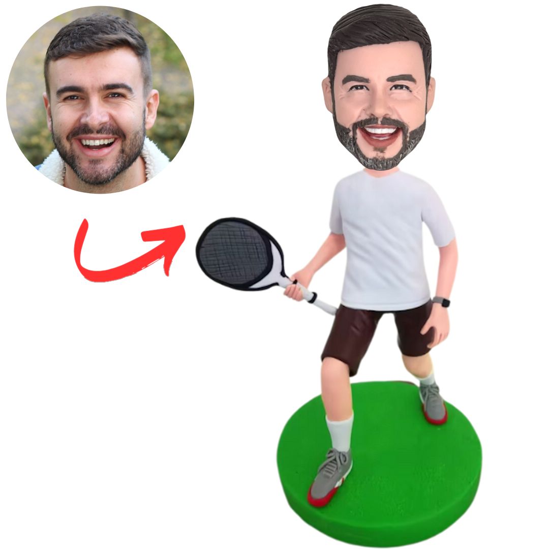 Happy Male Tennis Player Custom Bobbleheads