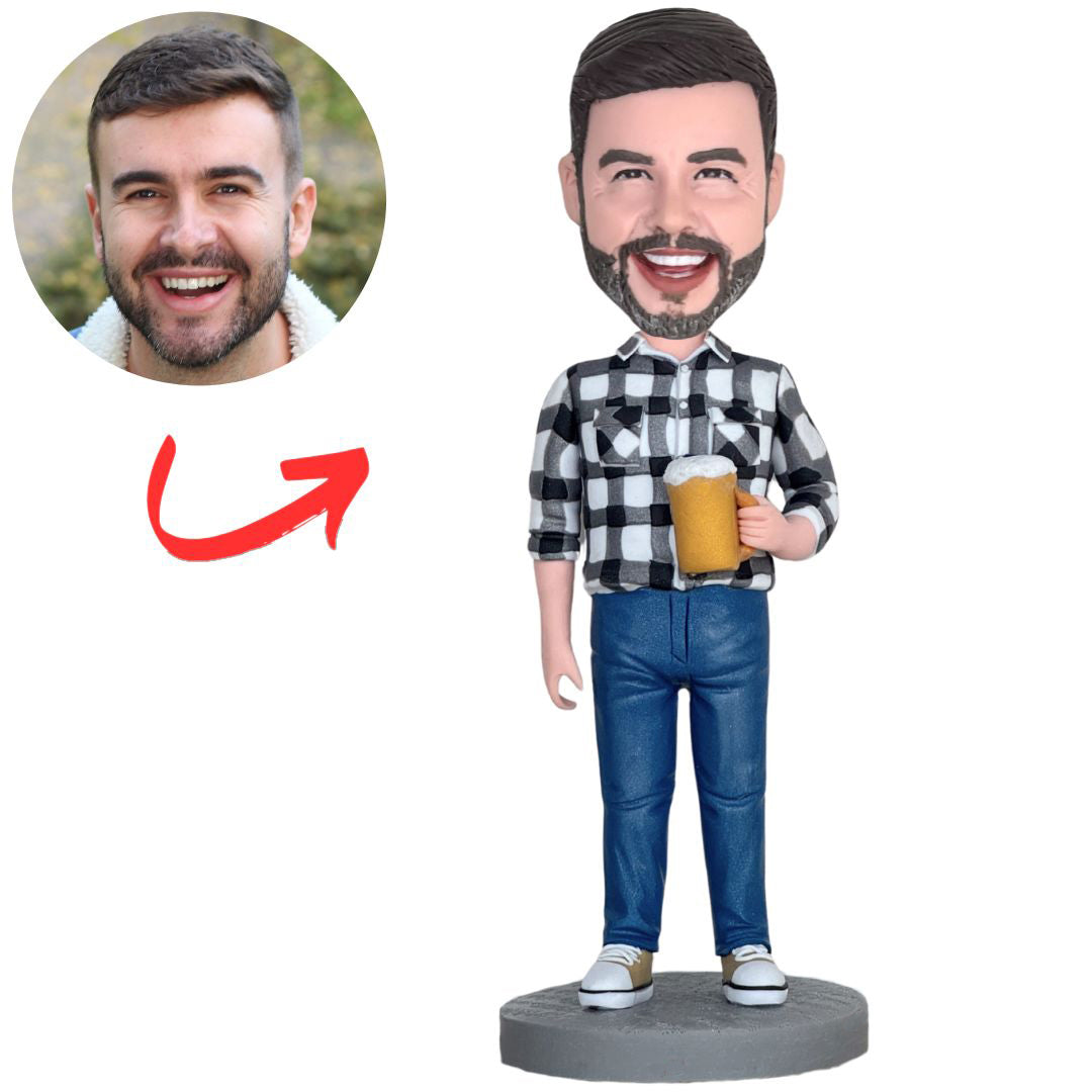 Casual Man holding Beer Mug Custom Bobbleheads