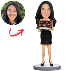 Woman Holding Cake Custom Birthday Bobbleheads