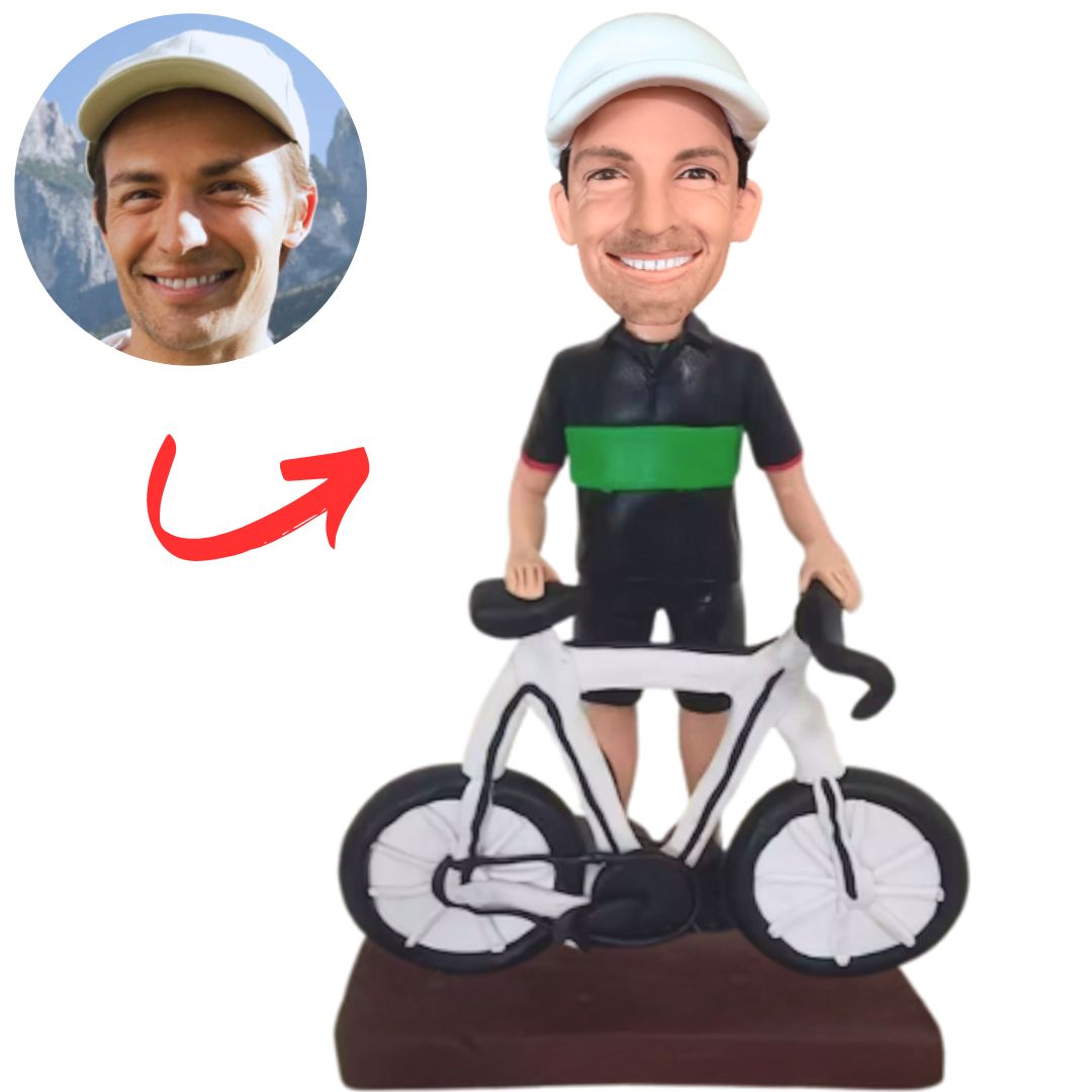 Black Shirt Man Riding Bicycle Custom Bicycle Bobbleheads