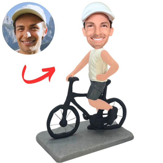 Black Shirt Man with Bicycle Custom Bicycle Bobbleheads