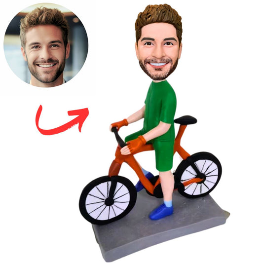 Custom Green Suit Man Riding Bicycle Bobbleheads