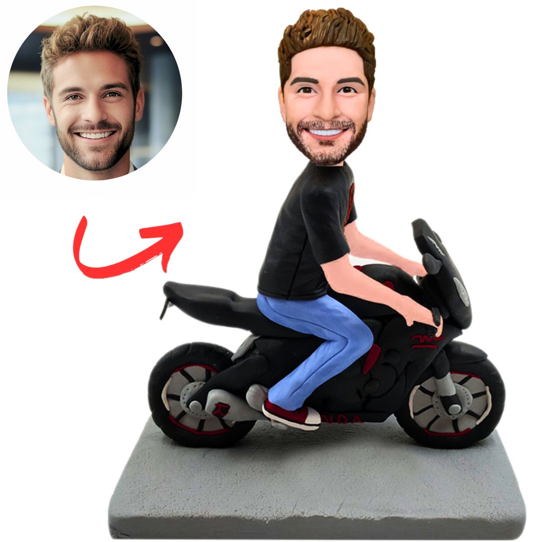 Custom Handsome Man Riding Motorcycle Bobbleheads
