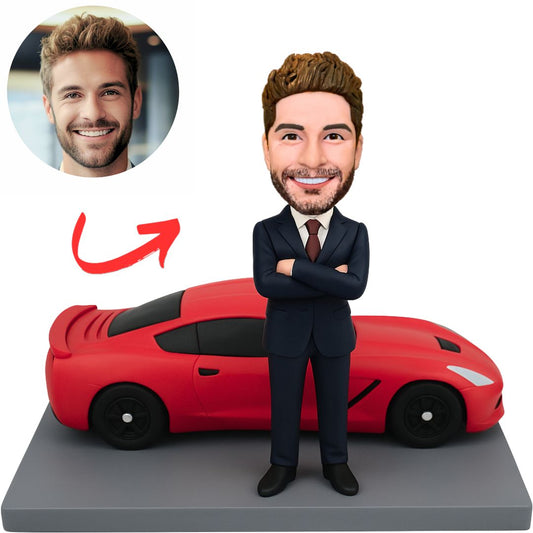 Custom Business Man with Red Car Bobbleheads