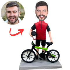 Red Shirt Man with Bike Custom Bobbleheads