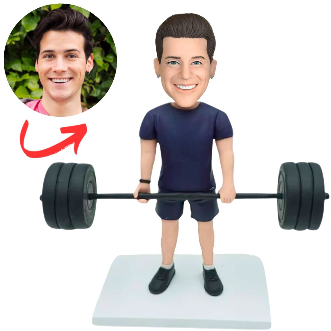 Male Weight Lifter in Dark Blue T-shirt Custom Bobbleheads