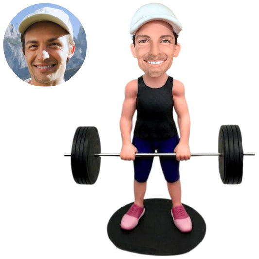 Male Weight Lifter in Black Vest Custom Bobbleheads