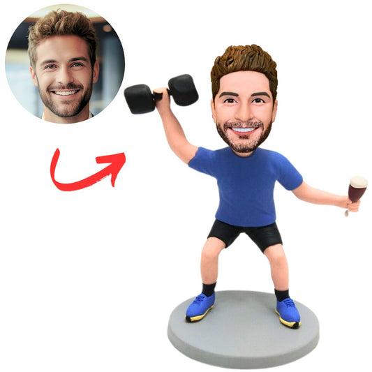 Custom Sports Fitness Man with Dumbbells And Red Wine Bobbleheads