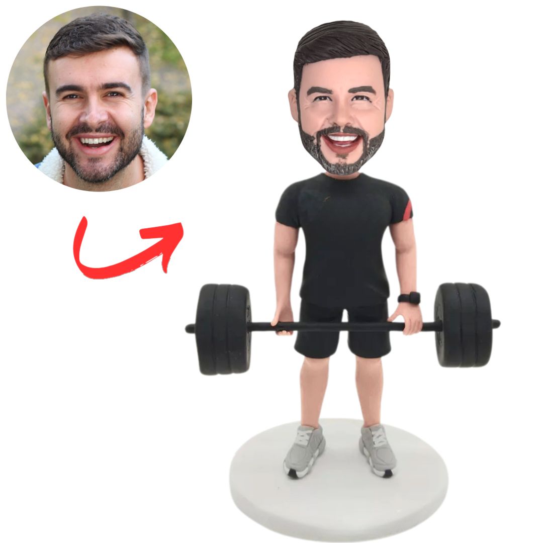 Weightlifter Man in Black Suit Custom Bobbleheads