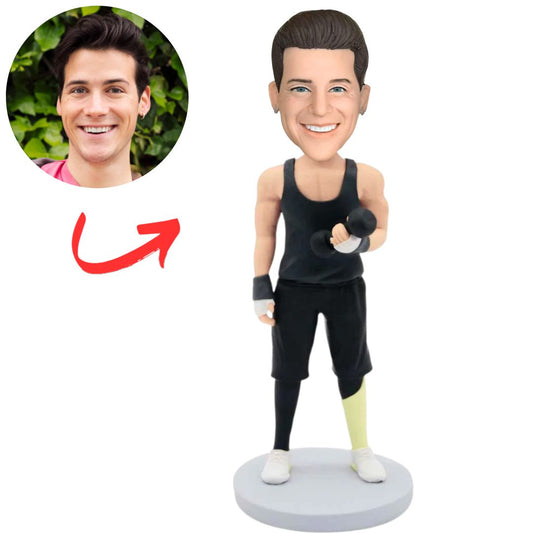 Fitness Man in Black Vest Custom Bobbleheads