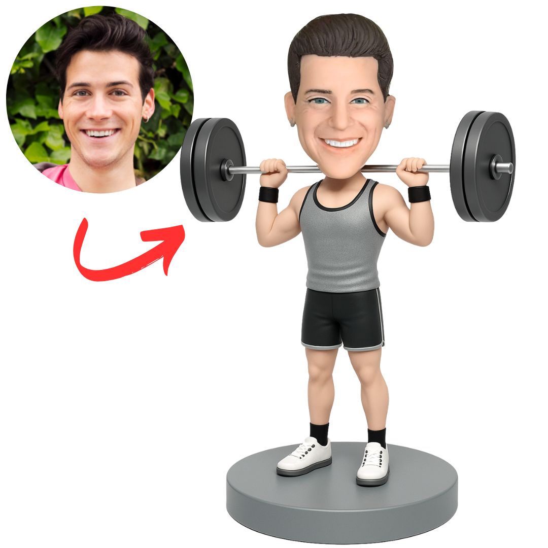 Cool Weightlifter Man in Grey Suit Custom Bobbleheads