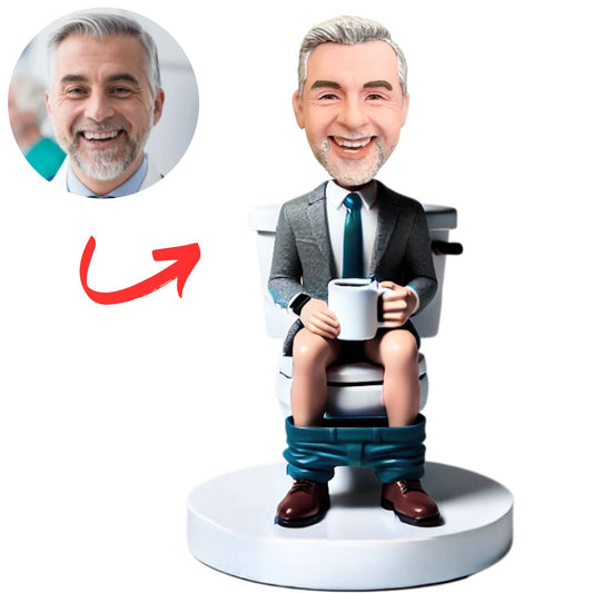 Man Drinking Coffee Sitting on Toilet Custom Bobbleheads