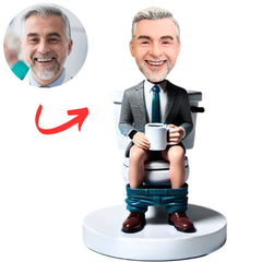 Man Drinking Coffee Sitting on Toilet Custom Bobbleheads