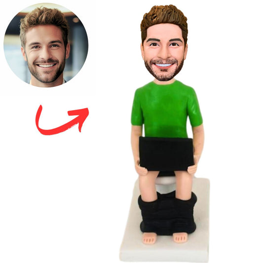 Custom Man Squatting on Toilet Playing Tablet Bobbleheads