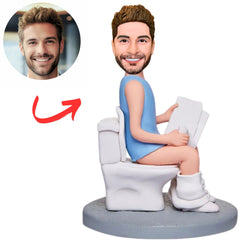 Custom Man Squatting on Toilet Holding Book Bobbleheads