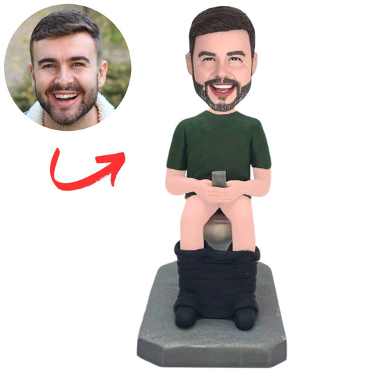 Custom Man Sitting on Toilet Playing Phone Bobbleheads