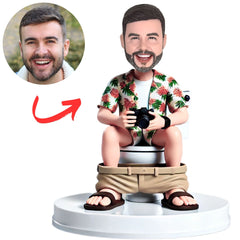 Custom Man Squatting on Toilet with Camera Bobbleheads