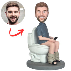 Man Sitting on Toilet Playing Phone Custom Bobbleheads