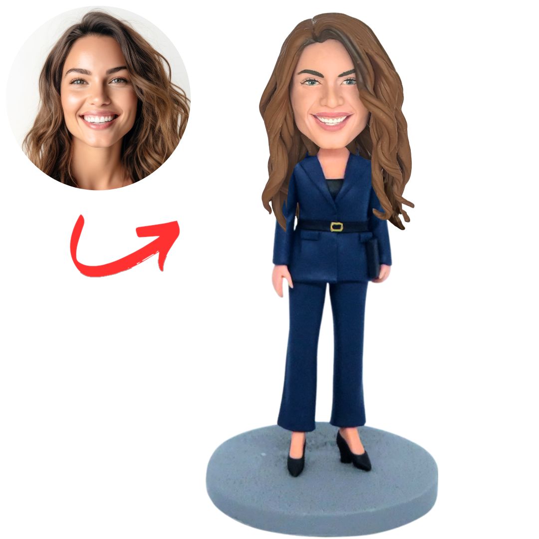 Dark Blue Suit Business Woman Custom Bobbleheads