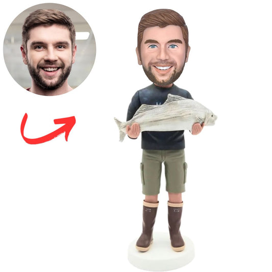 Man Wearing Boots Fishing Custom Fishmen Bobbleheads
