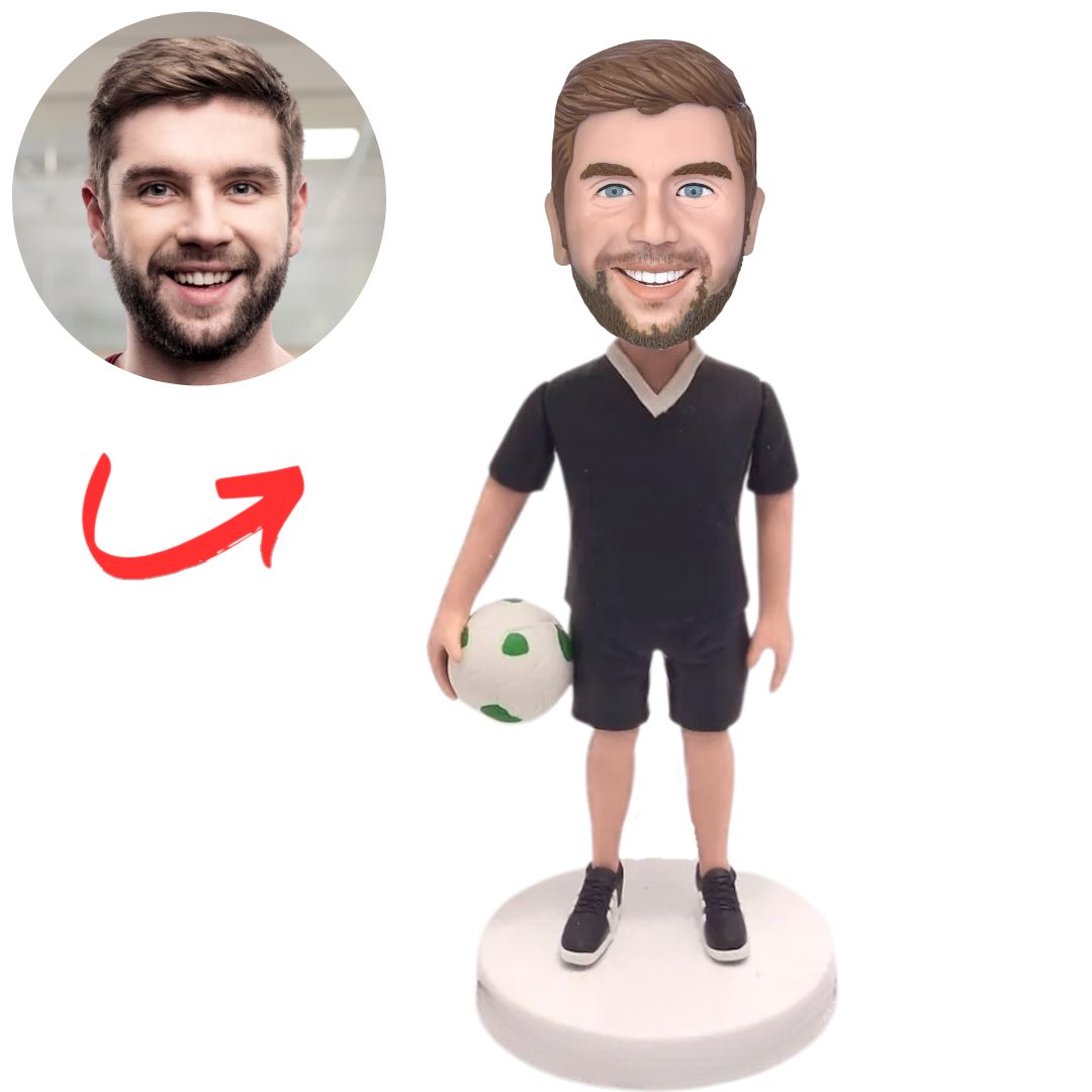 Custom Bobbleheads Black Suit Soccer Player