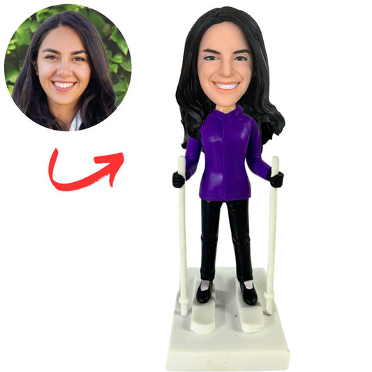 Custom Bobbleheads Skiing Female Personalized Clay Figurines