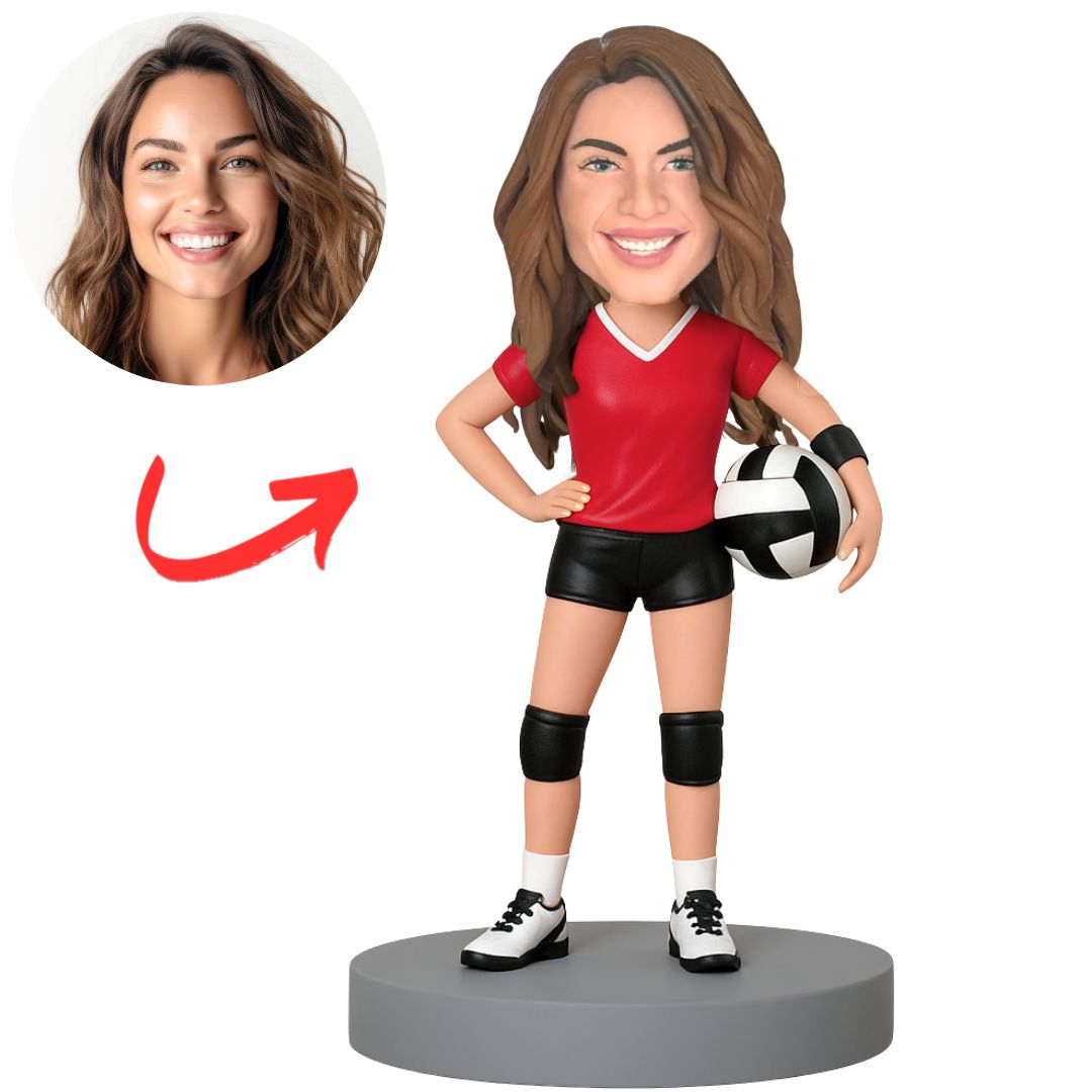Custom Bobbleheads Red Shirt Female Volleyball Player