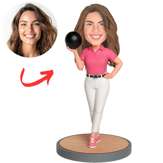 Female Holding Bowling Ball Custom Bobbleheads