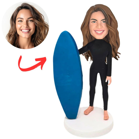 Female Surfer in Wetsuit Custom Bobbleheads