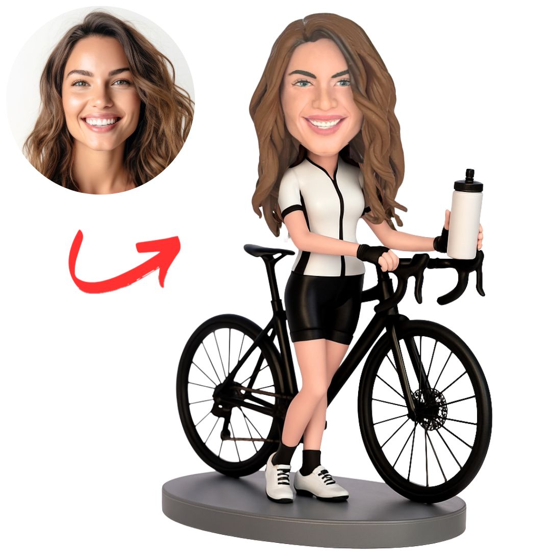 Female Cyclist Holding a Water Cup Custom Bobbleheads