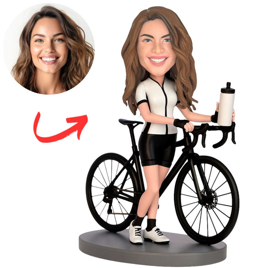 Female Cyclist Holding a Water Cup Custom Bobbleheads
