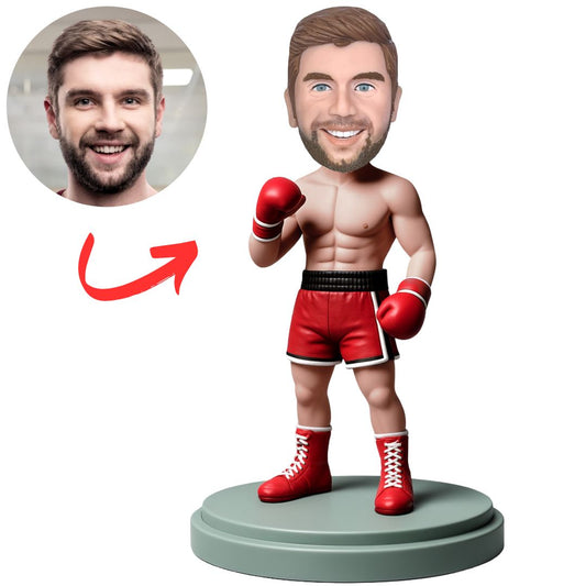 Custom Bobbleheads Male Boxer in Red Boxing Gloves