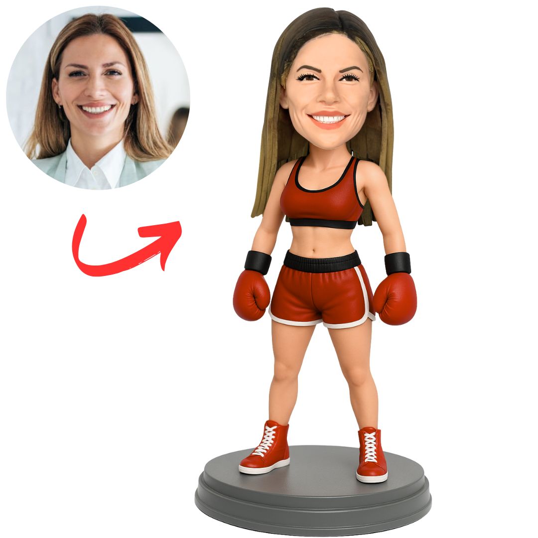 Custom Boxer Bobbleheads Female Boxer in Red Boxing Gloves