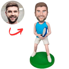 Custom Tennis Bobbleheads Male Tennis Player in Blue Vest