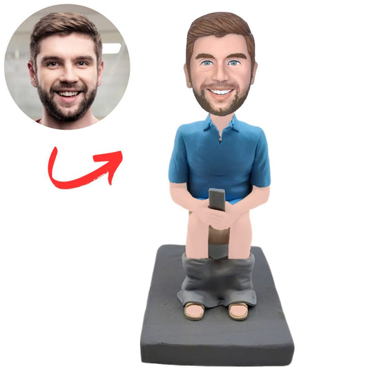 Personalized Humorous Bobbleheads Man Squatting on Toilet