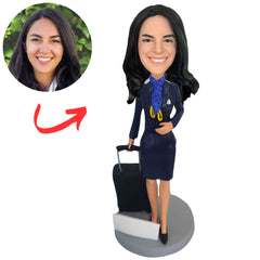 Custom Bobbleheads Stewardess Pulling a Suitcase