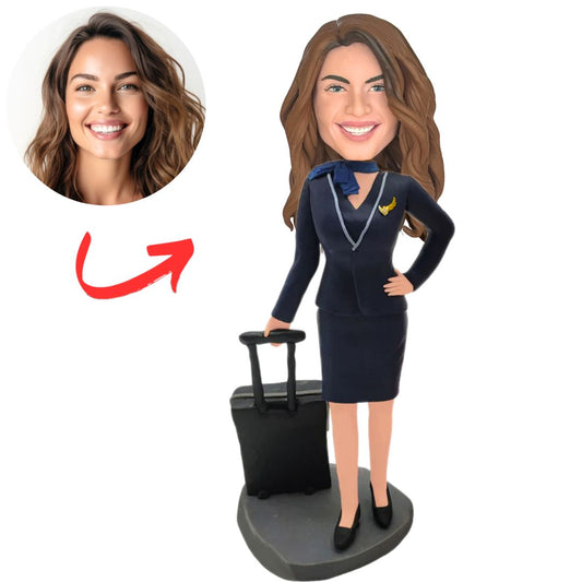 Personalized Stewardess Bobbleheads Stewardess Pulling a Suitcase