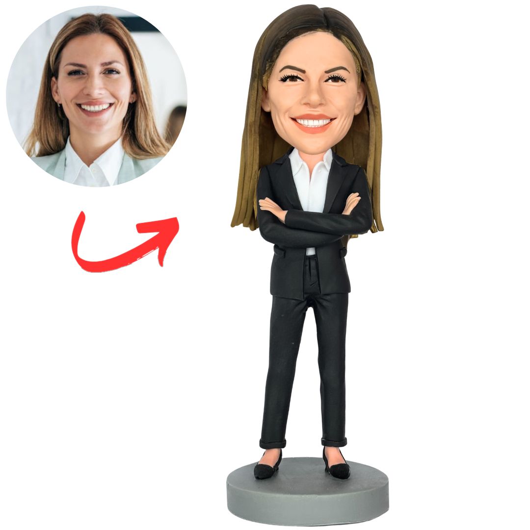 Black Suit Business Woman Custom Business Bobbleheads