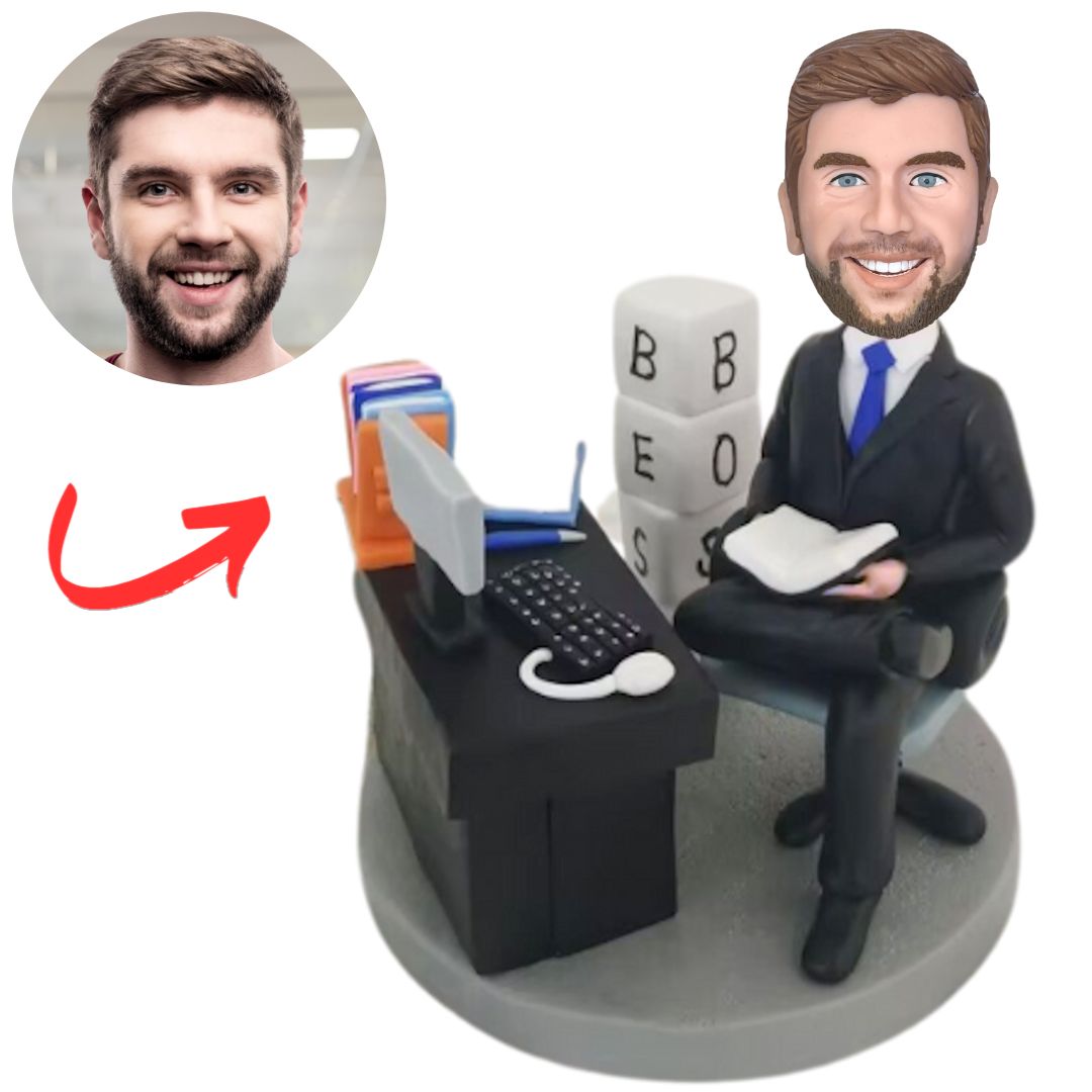 Best Boss Sitting at Desk Office Custom Boss Bobbleheads