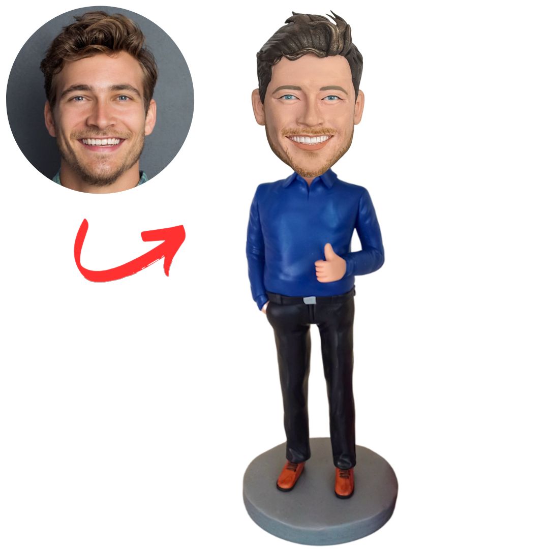 Male Boss in Blue Shirt Personalized Bobbleheads