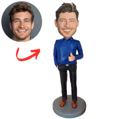 Male Boss in Blue Shirt Personalized Bobbleheads