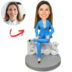 World's Best Boss Blue Suit Business Woman Personalized Bobbleheads