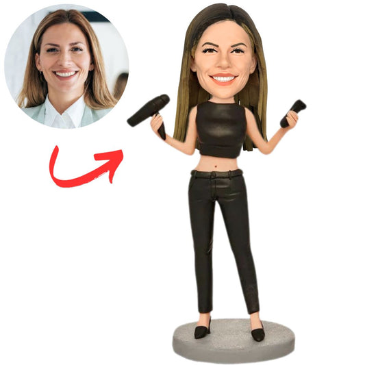 Female Hairdresser Holding Hair Dryer Personalized Bobbleheads