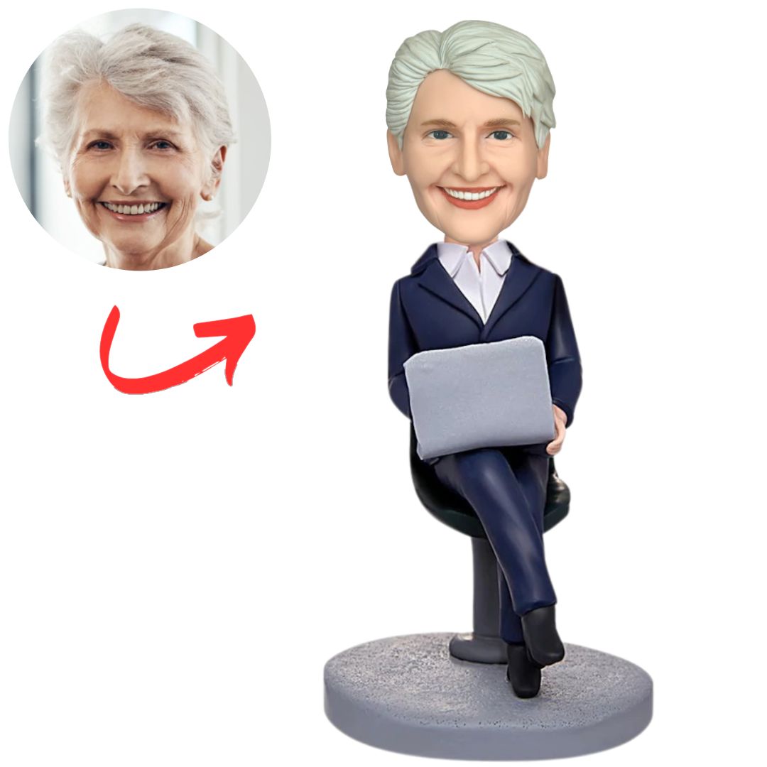 Business Lady Sitting on a Chair Personalized Bobbleheads